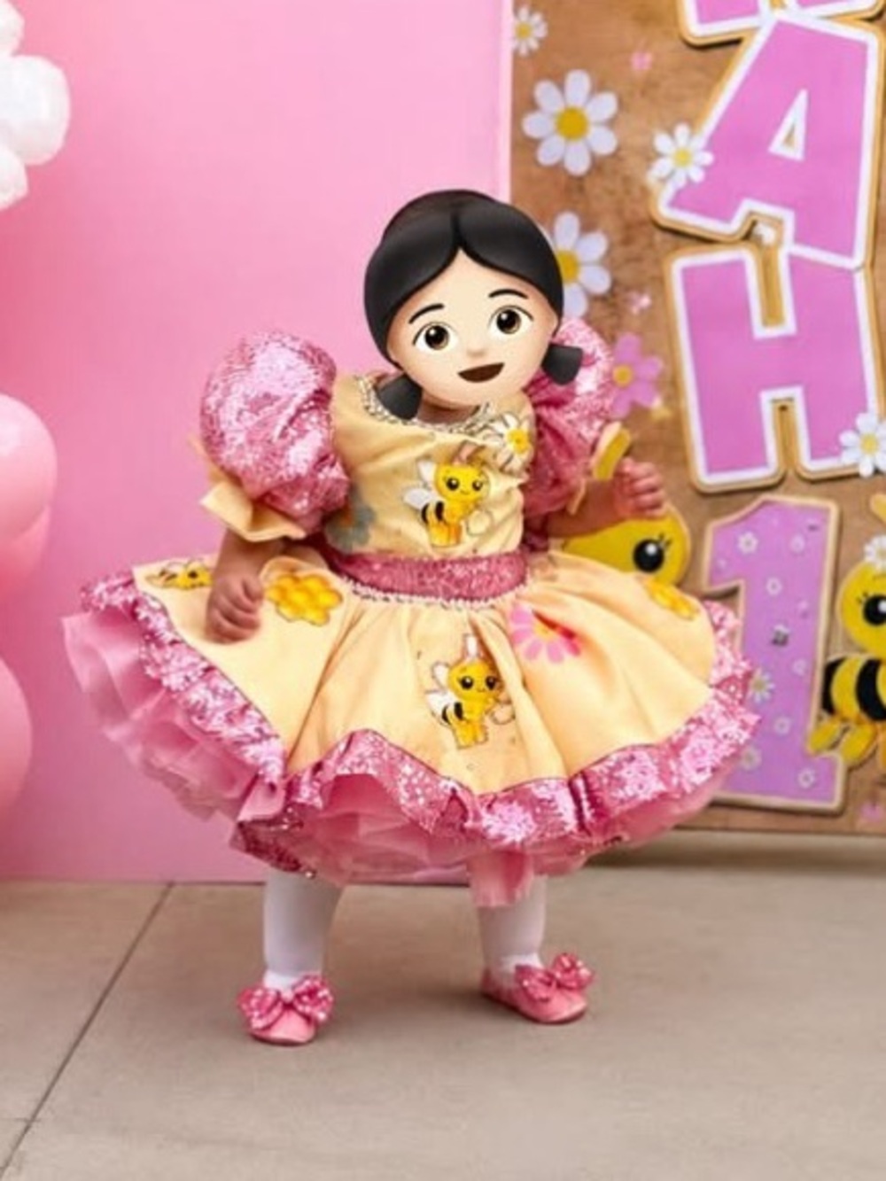 Pink & Yellow Bee-Themed Tutu Dress for Kids